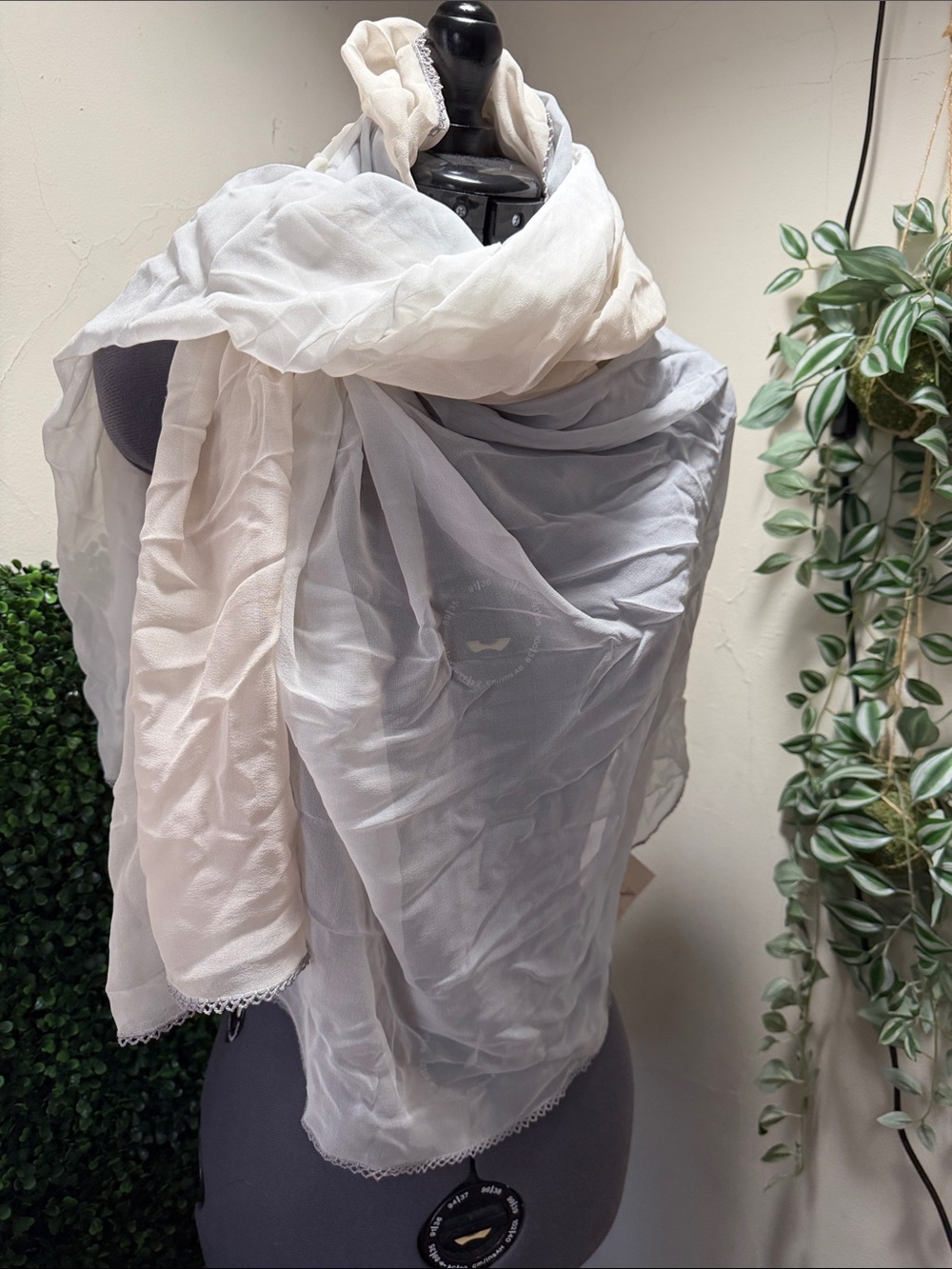 Lightweight Two-Tone Sheer Wrap in White and Gray
